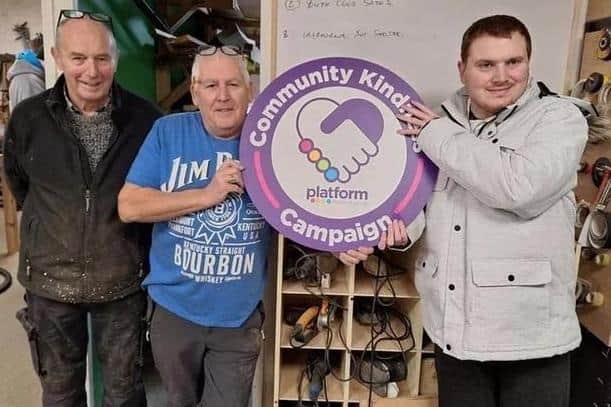 Three members of Louth Men's Shed taking part in a 'Community Kindness' campaign, run by the Platform Housing Group. They are (from left): John Barlow, Harry Wyatt and Chris Exley. (PHOTO BY: Platform Housing Group)
