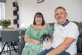 B&amp;DWC - SGB-218 - Karen, Craig and their dog Ollie sitting in their living room