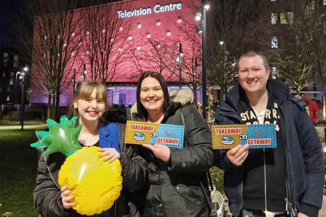 Katie and her family outside television centre.