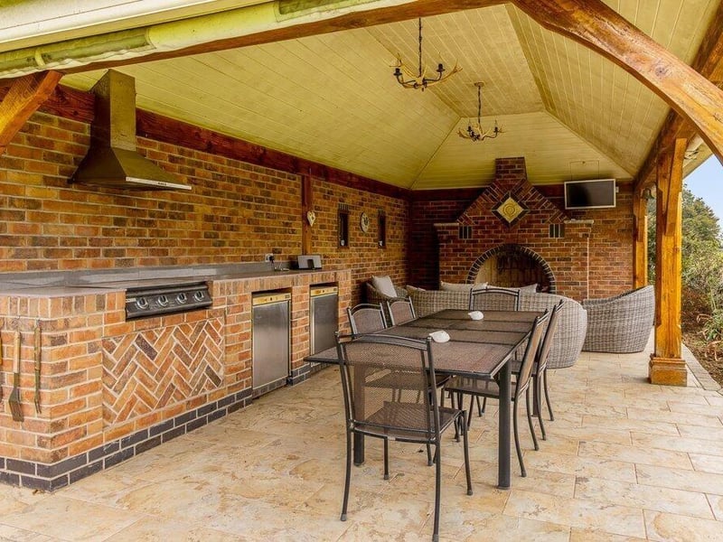 Inside the outdoor kitchen pavilion.