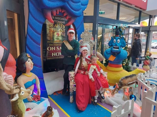 Carnival Royalty exploring the Hildreds Centre 'Beauty and the Beast' panto display.