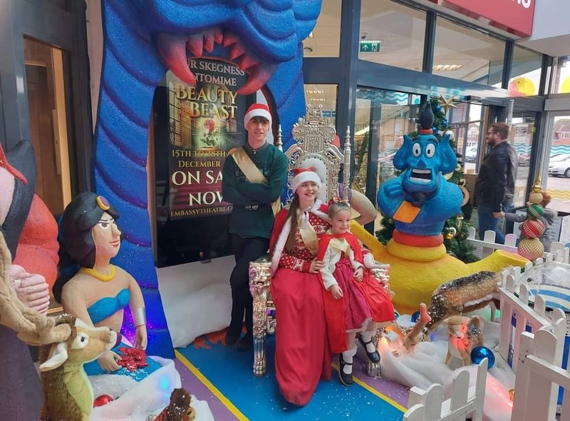 Carnival Royalty exploring the Hildreds Centre 'Beauty and the Beast' panto display.