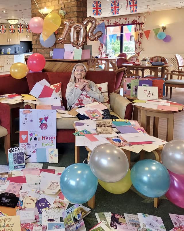 Gladys Ranshaw celebrates her 102nd Birthday at Toray Pines Care Home in Coningsby.