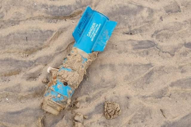 A UXO washed up on the beach at Donna Nook. Photo: Crown Copyright MOD 2023