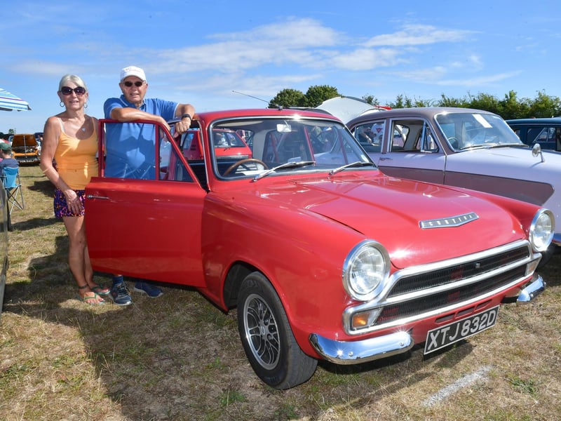 Julie and Graham Hollowell, with their Mk1 Cortina GT.