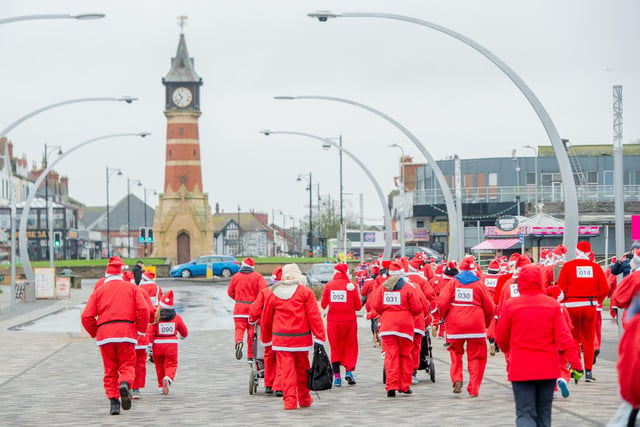 Santas set off on an annual fun run in Skegness.