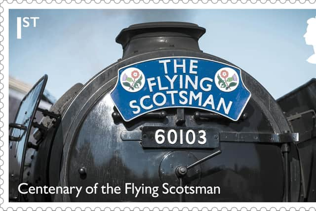 Special Stamps to mark the centenary of the Flying Scotsman - No. 60103 at Pickering Station on the North Yorkshire Moors Railway.