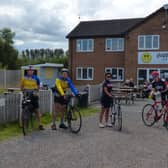 Pictured left to right: Dave Jacklin, Trevor Halstead, Blanca Mentrida and Barry Markham departing from The Happy Cafe at Sandtoft.