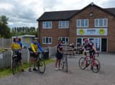 Pictured left to right: Dave Jacklin, Trevor Halstead, Blanca Mentrida and Barry Markham departing from The Happy Cafe at Sandtoft.
