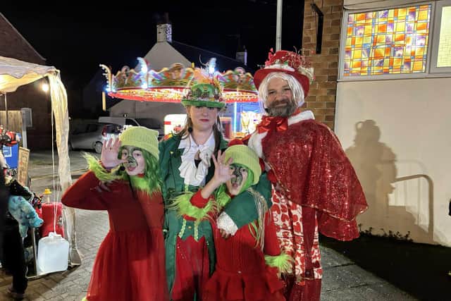 Some of the cast of the 2024 Swineshead Pantomime at the Christmas Market