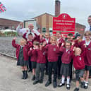 Chapel St Leonards Primary School celebrating its 'Good' Ofsted report.