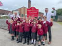 Chapel St Leonards Primary School celebrating its 'Good' Ofsted report.
