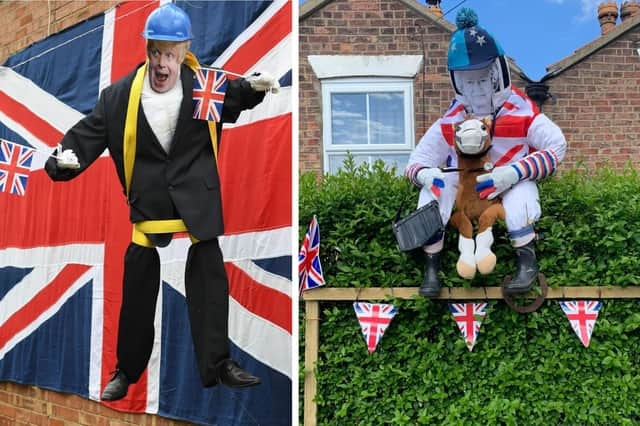 Boris and the Queen in scarecrow form.