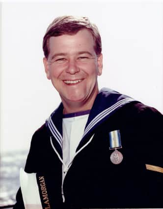 Mark Trainor, then aged 21, with his South Atlantic Medal.