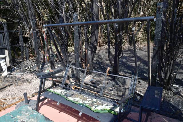 A swing bench was also destroyed in the blaze.