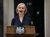 Britain’s Prime Minister Liz Truss delivers a speech outside of 10 Downing Street in central London on October 20, 2022 to announce her resignation. (Photo by Daniel LEAL / AFP) (Photo by DANIEL LEAL/AFP via Getty Images)