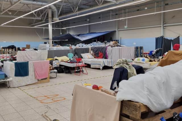 The crisis centre with beds made from pallets.