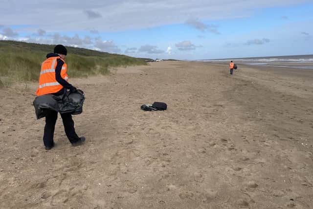 Community Payback teams work to clear Moggs Eye and Huttoft beaches of harmful rubbish.