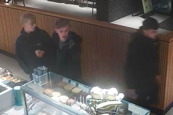 Police are looking to identify these men on camera in a Starbucks coffee shop as they believe they could help with their inquiries. Photo: Lincs Police