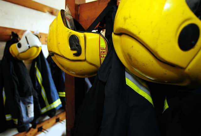 Fireman's helmet at Fire & Rescue Service Headquarters, Leamington Spa.