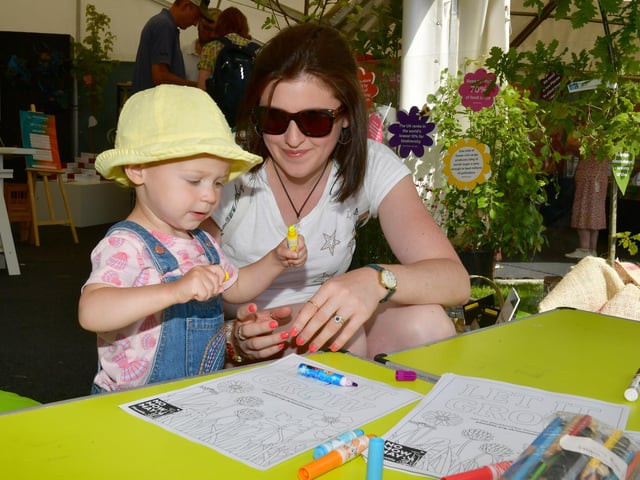 Evie Shrimpton of Heckington, with 18-month-old Maddie Shrimpton, at the NKDC stand