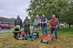 Residents in their eighties who are cuttng grass, supported by Coun Steve O'Dare (second right).