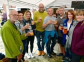 From left - John Scott of Wilsford, Debs Draper, Kerri Foster, Bob Frisby, Paul Durnin, Matt Everton, Karen Durnin and Teresa James of Sleaford at Scredfest, Scredington.