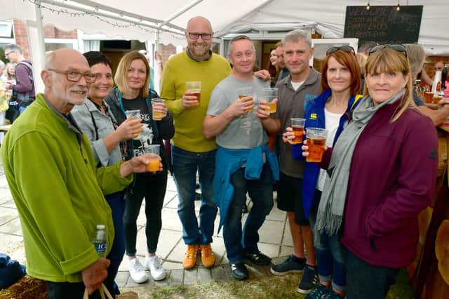 From left - John Scott of Wilsford, Debs Draper, Kerri Foster, Bob Frisby, Paul Durnin, Matt Everton, Karen Durnin and Teresa James of Sleaford at Scredfest, Scredington.