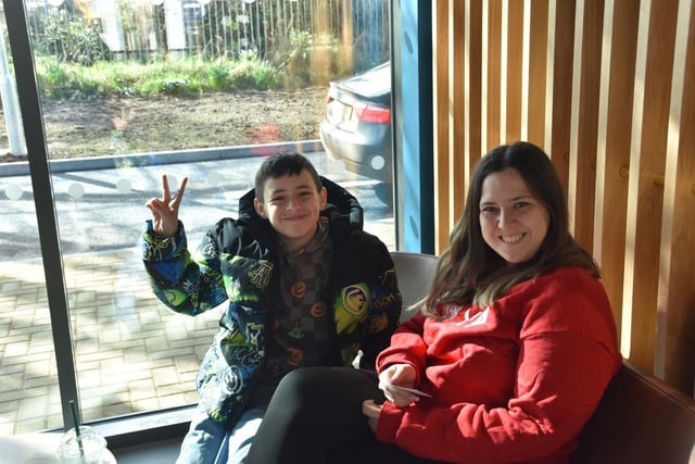 Smiling customers at the new Starbucks in Skegness.