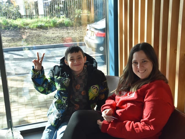 Smiling customers at the new Starbucks in Skegness.