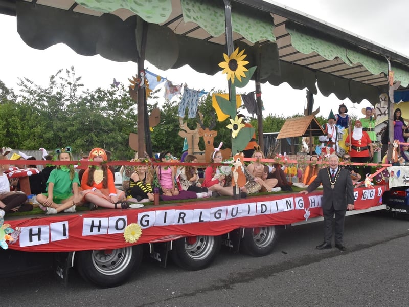 Mayor of Skegness Coun Pete Barry visited the floats ahead of the parade.