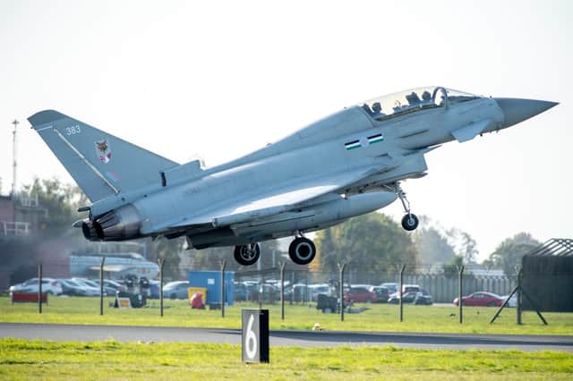 One of the Typhoons takes off.
