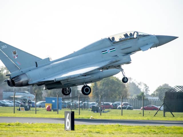 One of the Typhoons takes off.