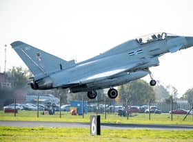 One of the Typhoons takes off.