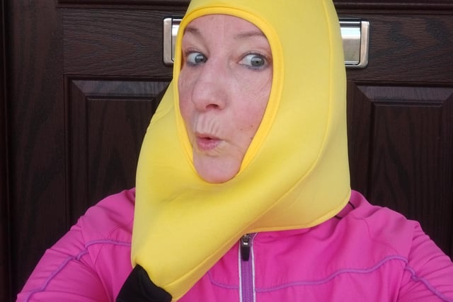 Debbie Chessum’s 40 hat challenge for Brain Tumour Awareness Month - a banana hat!
