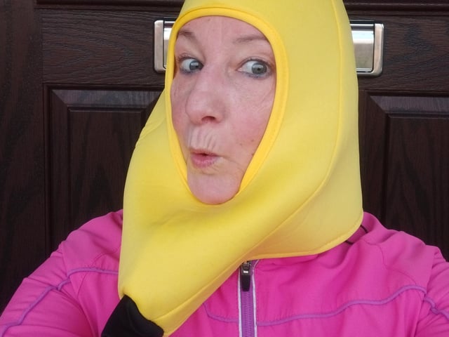 Debbie Chessum’s 40 hat challenge for Brain Tumour Awareness Month - a banana hat!