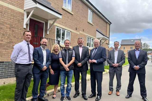 North Kesteven District Council Development and Zero Carbon Manager Simon Robinson, Property Services Manager Scott Masterman, D Hatcher and Sons Project Manager Wendy Trollope and Director Will Hatcher, North Kesteven District Council Leader Councillor Richard Wright, Deputy Leader and Executive Councillor for Housing Councillor Ian Carrington, Deputy Chief Executive and Lafford Homes Director Phil Roberts, and Lafford Homes Director Matthew Spittles.