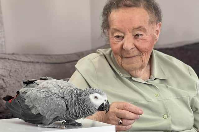The late Doris Johnson pictured with her parrot Pepe.