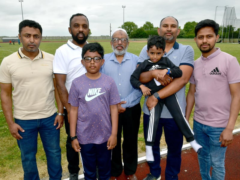 Sri Lankan family (from left) Nousar Sathar, Riyash Razook, Luqman Riyash, Mohammed Haniffa, Minhaj Ishak, Omar Nousar, four, and Mafas Mahasuf.