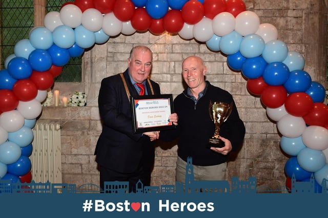 Dave Scotney - winner of individual category, is presented his award by Boston Mayor, Coun David Brown.