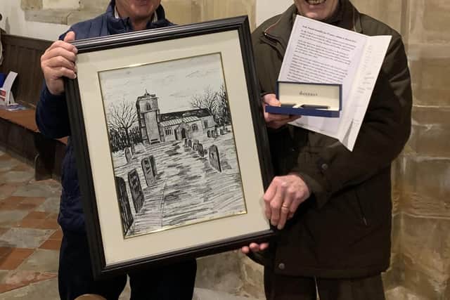 Retiring councillor Jack Gill-Stafford, right, with council chairman John Hairsine