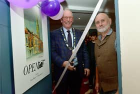 The chairman of East Lindsey District Council, Cllr Edward Mossop, officially opens The Louth Art Gallery at Upgate, which has been launched by artist Tony Player (right). (PHOTO BY: D.R.Dawson Photography)