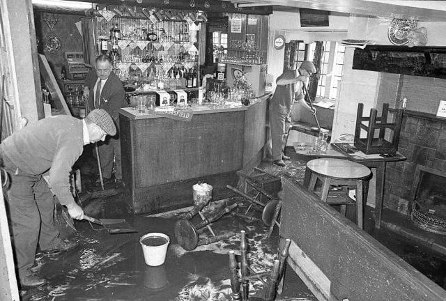 The flood caused huge amount of water damage to town centre businesses.