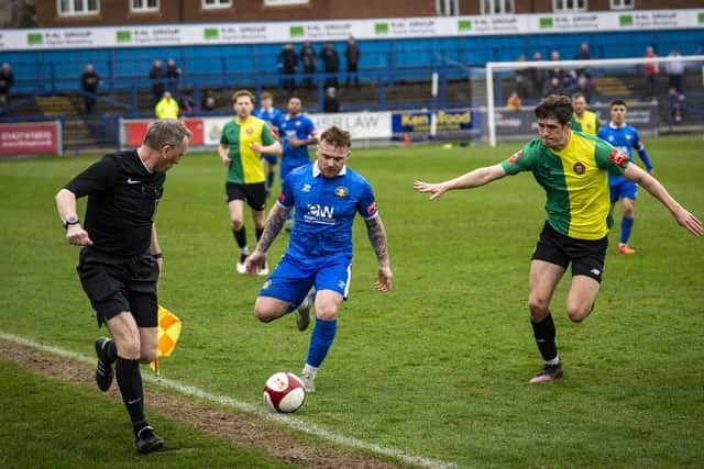 Trinity on the attack against FC United on Saturday. Photo by Sean Cook (Foxby Media).