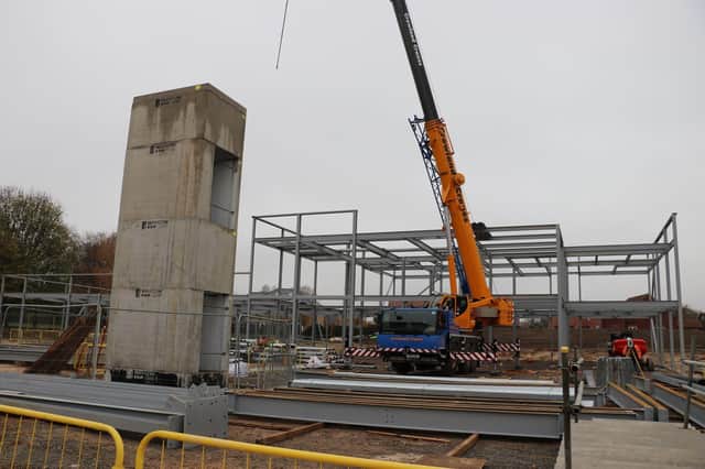 The steel structure of the new building is now in place.