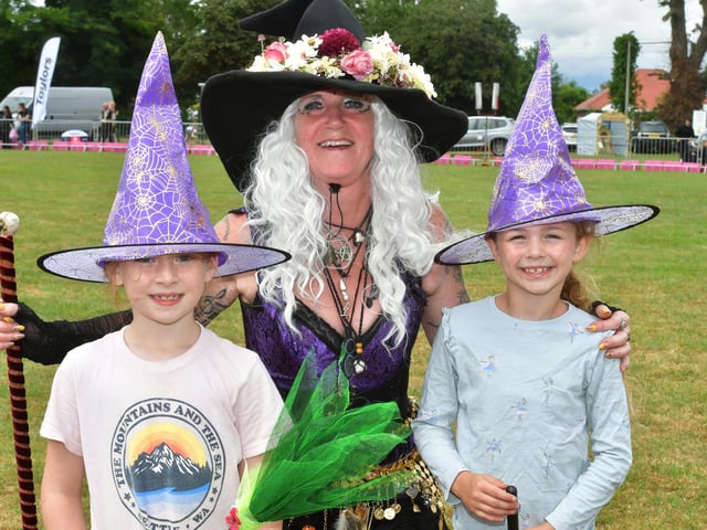 Jane Webb, of the Boston Dancing Witches, with Dulcie Pitts, seven, (left) and Matilda Mackay, six, of Wrangle.