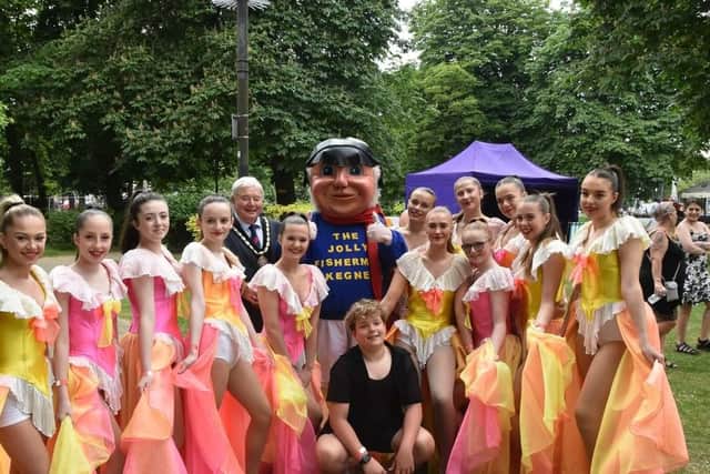 Top Limitz Dance Academy from Skegness with the Mayor Coun Pete Barry and the Jolly Fisherman.