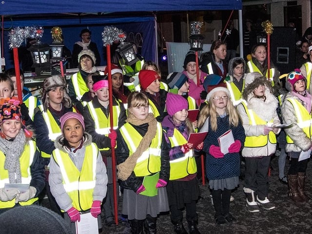 Youngsters from Sutton on Sea Primary School singing carols, as the town held its Sutton on Sea Spirit of Christmas celebration – a new event for the town.