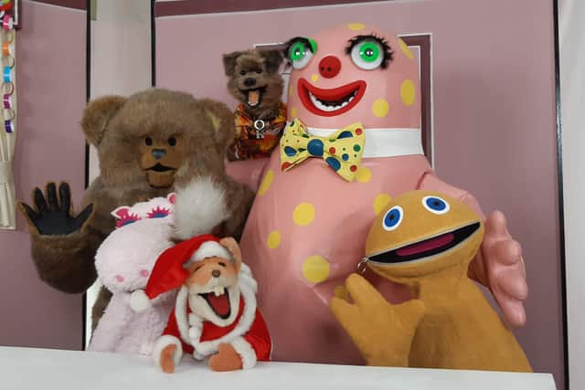Basil Brush, Hacker The Dog, George, Zippy and Bungle on the set of Rainbow for the music video.