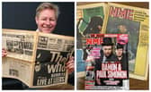 Auctioneer James Laverack and some of the NME collection being sold off.